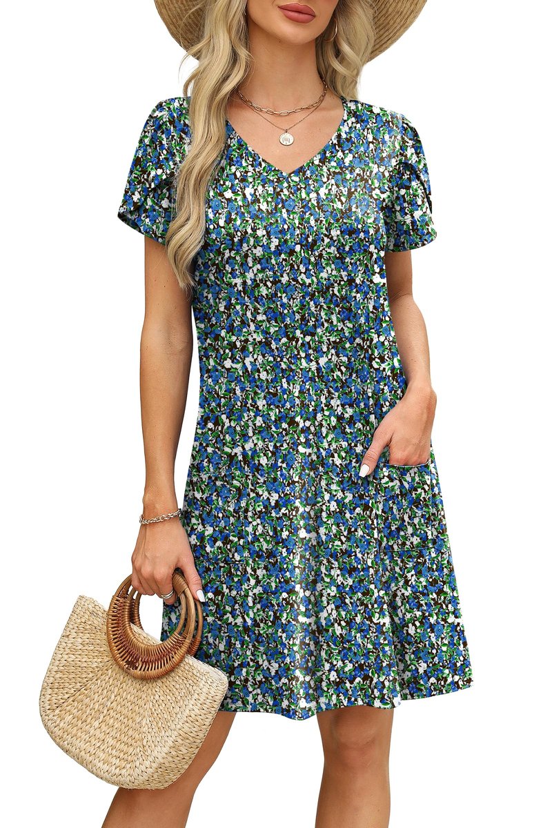 OFEEFAN Spring Dresses for Women 2026 Summer Tshirt Dress Flowy Sundresses Beach Vacation Clothes Cruise Outfits Print 03 L