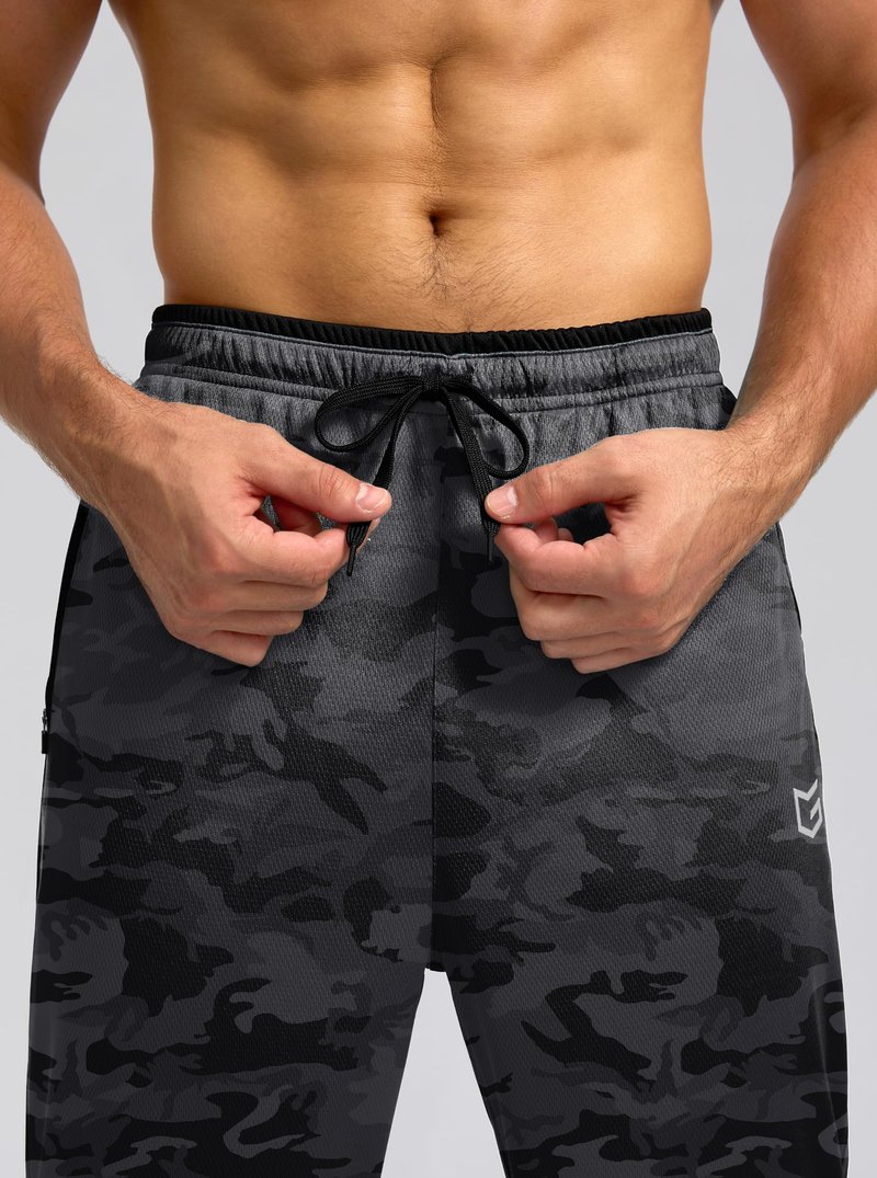 G Gradual Men's Sweatpants Open Bottom Athletic Pants with Zip Pockets Mesh Lightweight for Running, Workout, Lounge (Blackcamo/Grey, Large)