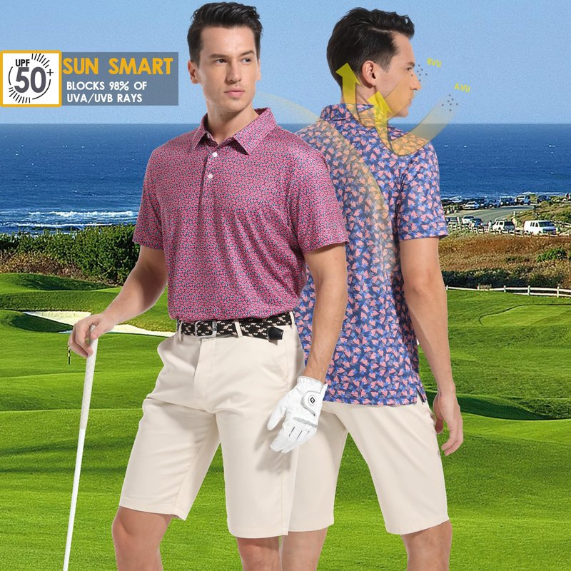 Men's Golf Shirts for Mens Polo Shirts Moisture Wicking Floral Geometric Print Collared Mens Golf Polo Shirts Short Sleeve Dry Fit Polo Shirts for Men, 3XL