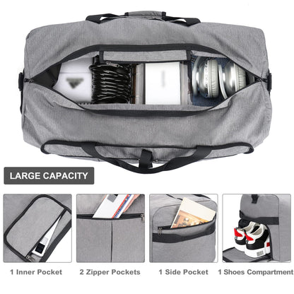 Upeelife Travel Duffle Bag, Foldable 125L Holdall Bags Large Weekend Overnight Bag Waterproof Duffel Bag with Shoe Compartment and Wet Pocket, Sports Gym Bag for Men Women (Grey)
