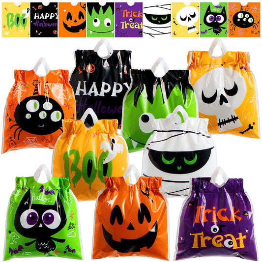 JOYIN 108 PCS Halloween Drawstring Treat Bags with 9 Character Designs, Mini Halloween Goodie Candy Bags, Plastic Gift Bag Bulk for Kids Boys Girls Trick or Treating, Party Favor Supplies