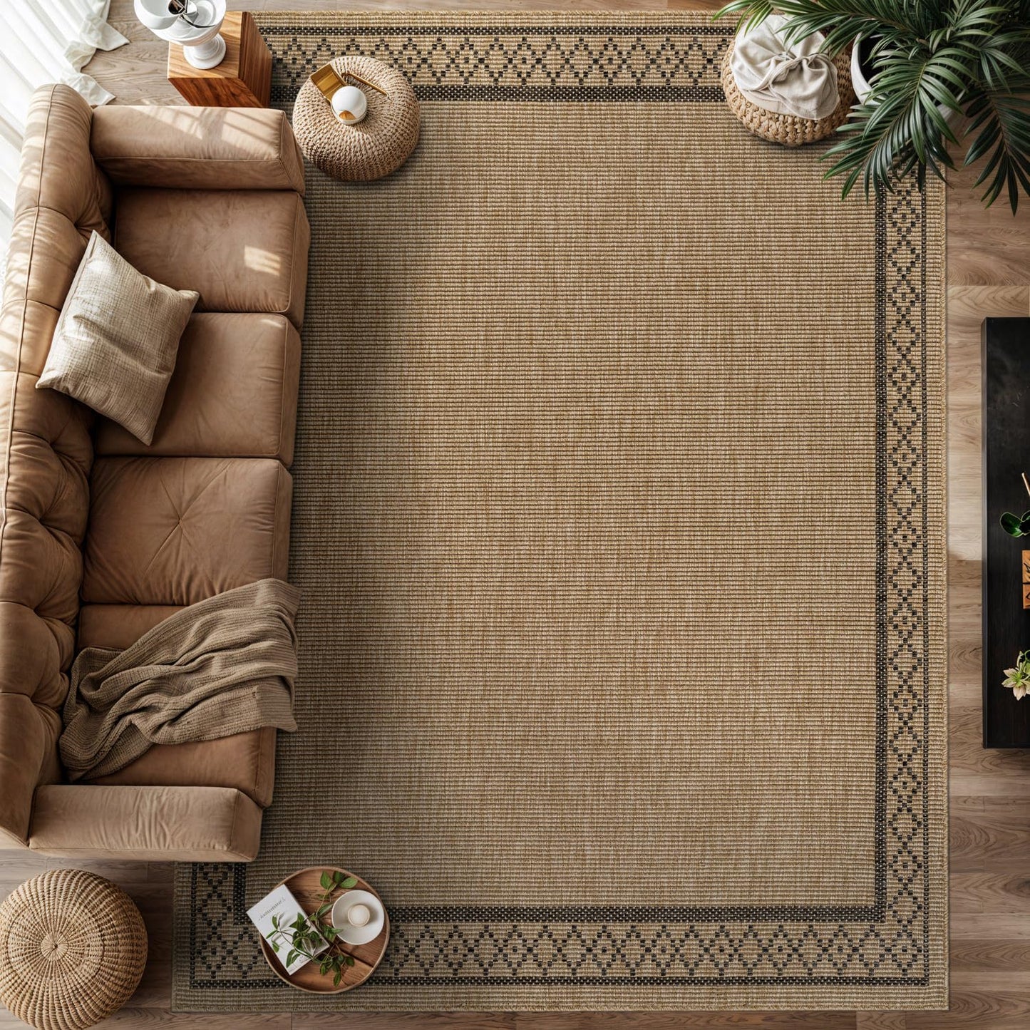 Luul Home Easy Jute Rugs 5x7 Frame Natural Color Living Room Indoor Outdoor Area Rug for Patio and Kitchen Rug High Traffic Washable Easy to Clean Solid Boho Woven Design Carpet (5 x 7)