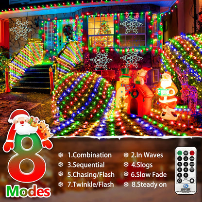 KNONEW Christmas Net Lights 420 LEDs 13ft x 6.6ft Outdoor Mesh Lights Connectable Waterproof 8 Modes & Timer Plug-in Net Fairy Lights for Bushes Garden Party Wedding Holiday,Multicolor