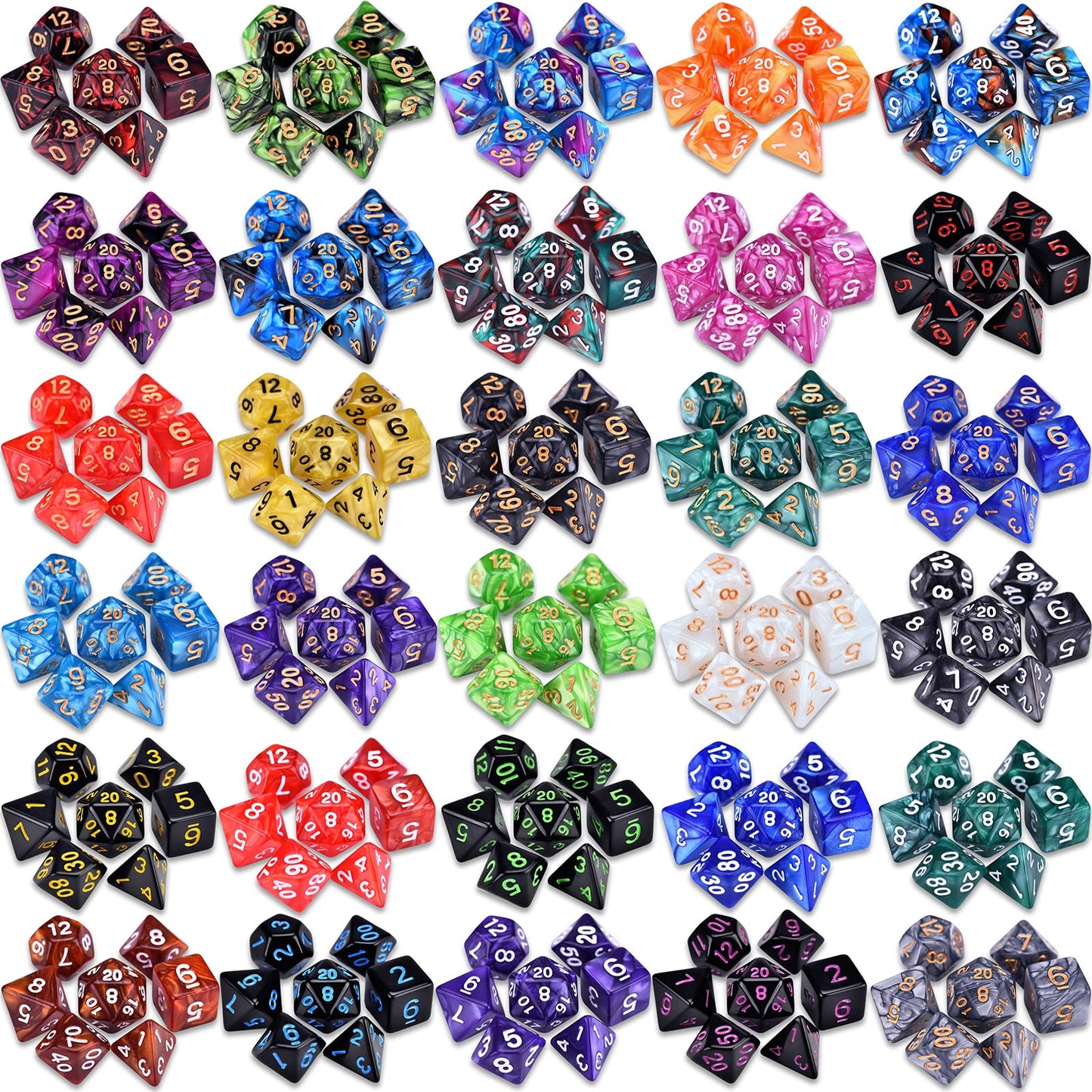 Amiven DND RPG Dice Sets 30 x 7 Polyhedral Dice (210pcs) for Dungeons and Dragons Tabletop Role Playing Adventure Games, with a Large Drawstring Bag