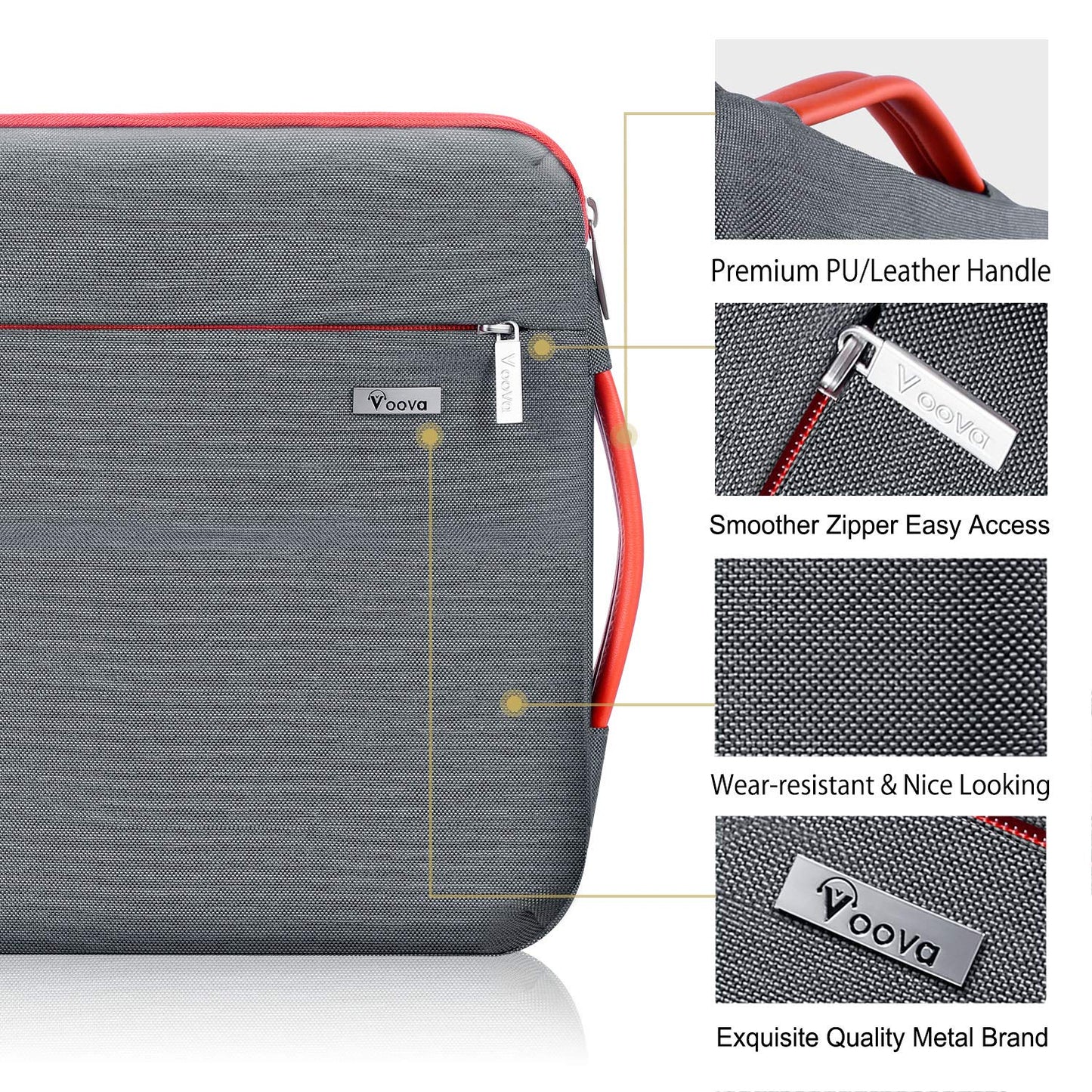 Voova 360°Protective Laptop Sleeve Case 15.6 inch, Waterproof Slim Computer Cover Bag with Handle Compatible with MacBook Pro 16, 15.6”-16” HP Acer Lenovo Asus Dell Laptop, Grey
