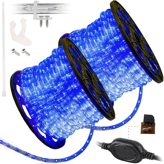 WYZworks 3312LEDs 300ft LED Outside Rope Lights, Outdoor ETL Certified Waterproof Permanent 360 Degree Light Emitting, Flexible Tube, Connectable, Christmas Palm Tree Exterior Landscape, Blue