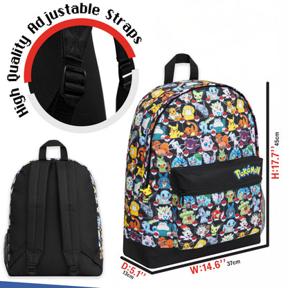 Pokemon Backpack for Kids Teenagers Pikachu Rucksack School Bag with Zipped Pockets Adjustable Straps Charizard Daypack for Travel Sports Anime Gifts (Multi AOP)