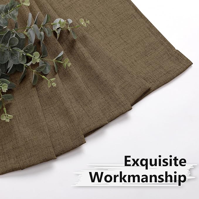 Tollpiz Linen Curtain Bedroom Rod Pocket Semi Sheer Curtains Burlap Light Filtering Thick Linen Drape for Living Room, 38 x 84 inches Long, Brown, Set of 2 Panels