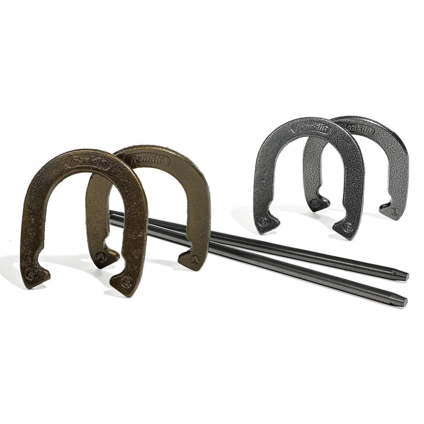Franklin Sports Horseshoe Set - Cast iron Horseshoes and Steel Stakes - Official Size and Weight - Perfect for Yard and Beach - Recreational