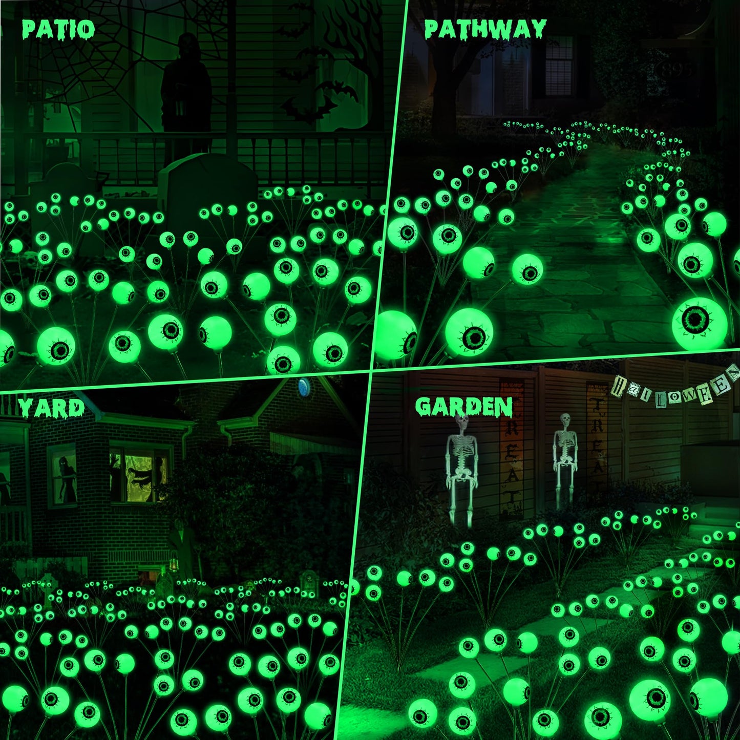Brizled Solar Halloween Lights, 2 Pack Total 12 LED Green Halloween Eyeball Lights, 2 Modes Outdoor Green Eyeball Light, Swaying Outside Scary Pathway Light Waterproof for Garden Yard Lawn Path Decor