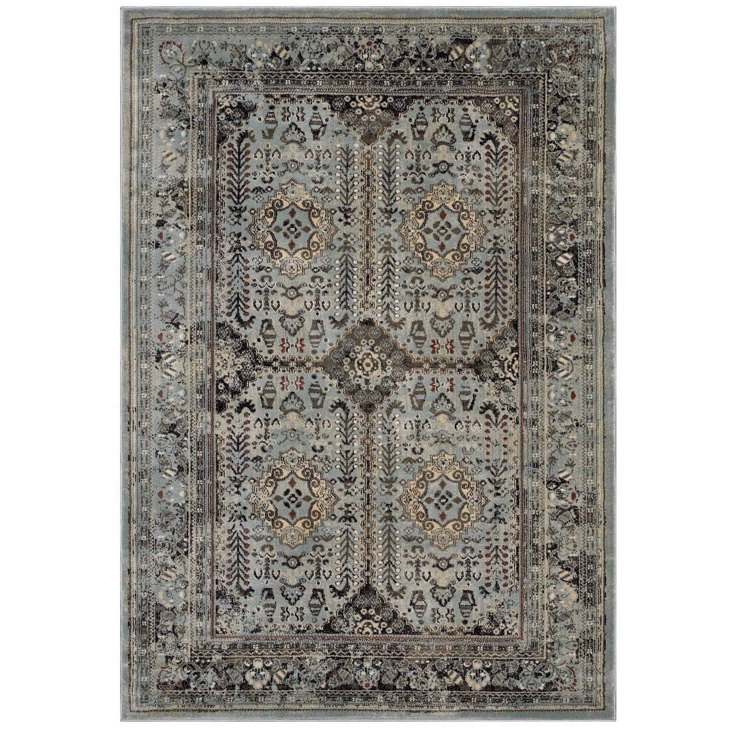 Modway Enye Distressed Vintage Floral Lattice 8x10 Area Rug in Brown and Silver Blue