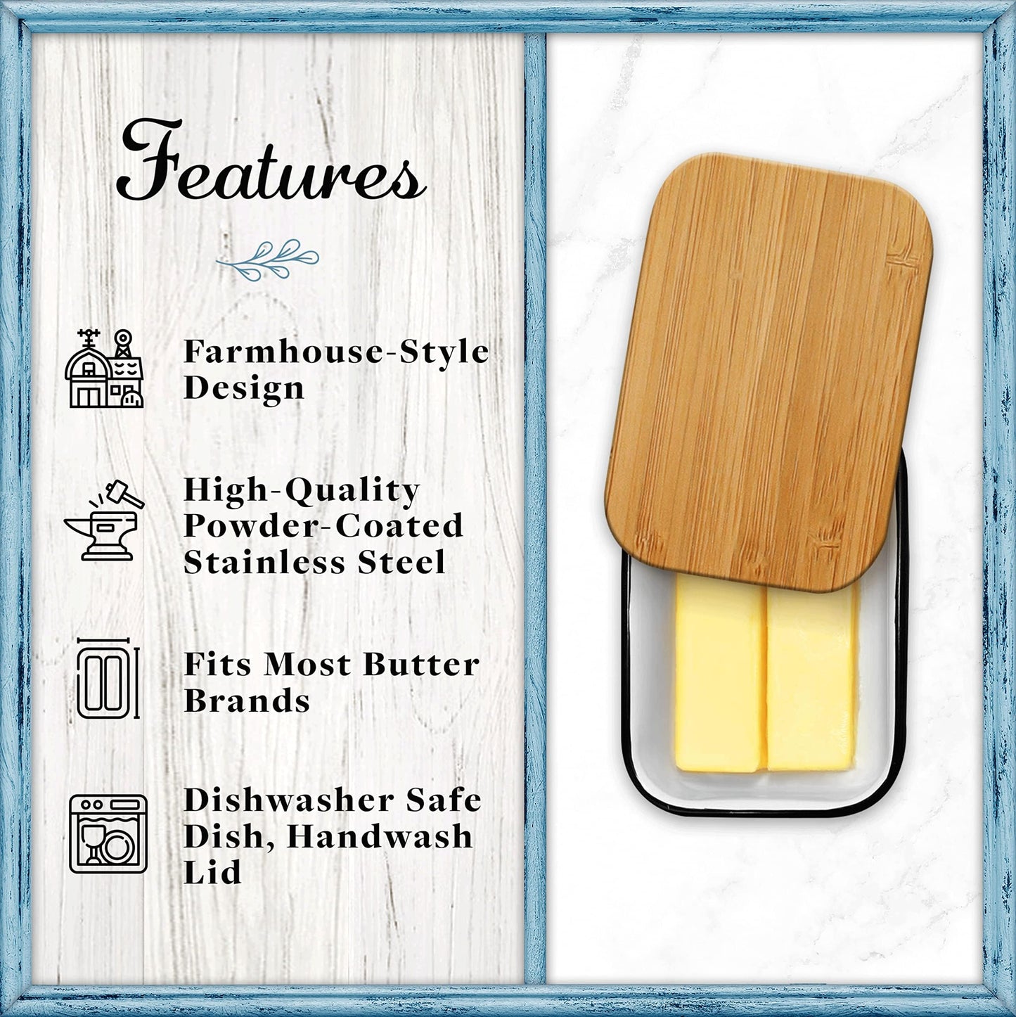 Home Acre Designs Butter Dish with Lid for Farmhouse Home Decor, Kitchen Collection