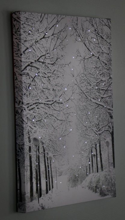 Clever Creations 16 x 12 Inch Christmas LED Wall Canvas Art Home Decor, Light Up Battery Operated Snowy Winter Scene, Winter Path