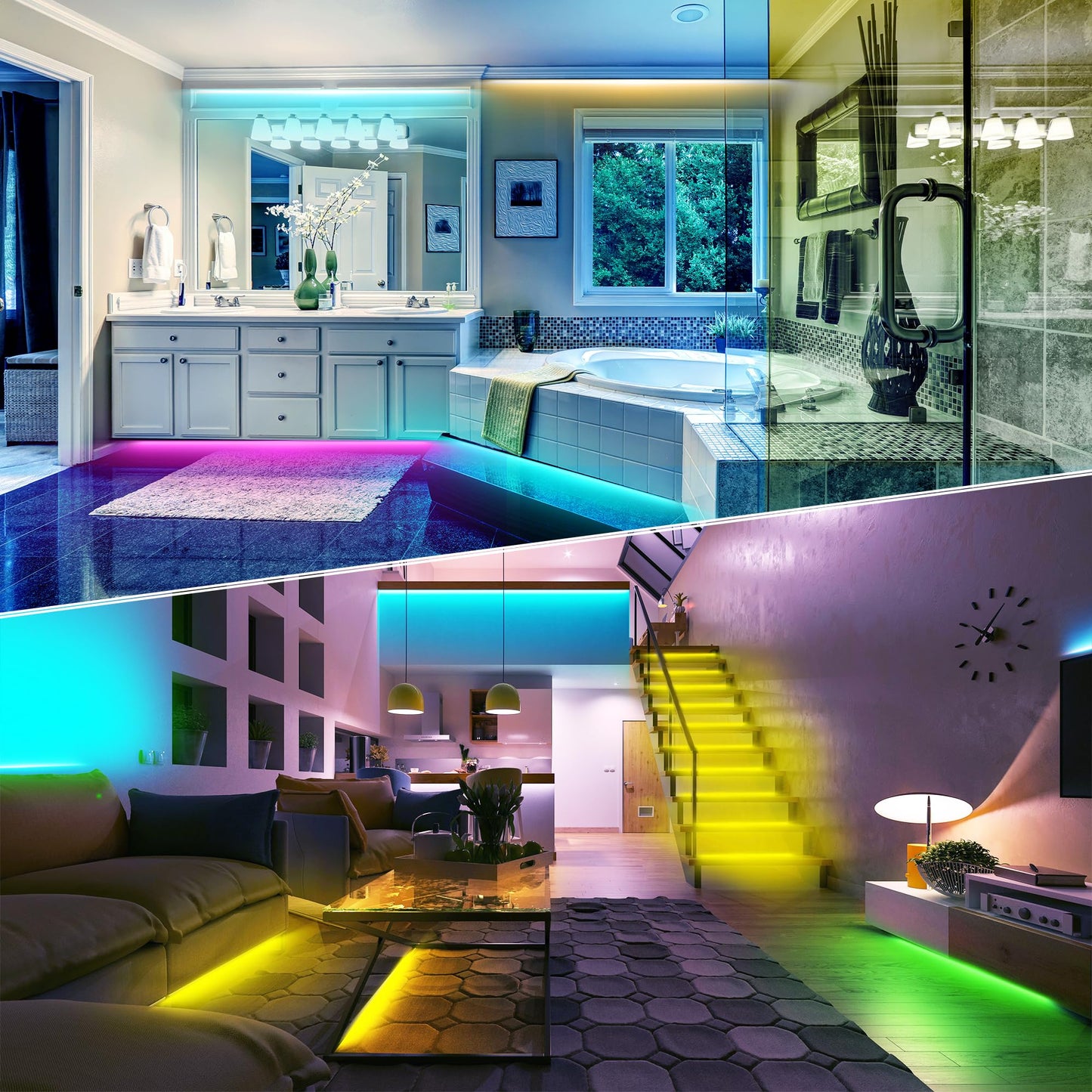NBBUFF - Led Lights for Bedroom, 50ft (1 Roll), RGB Color Changing LED Strip Lights with 60 Key Remote and APP Control, Music Sync LED Lights for