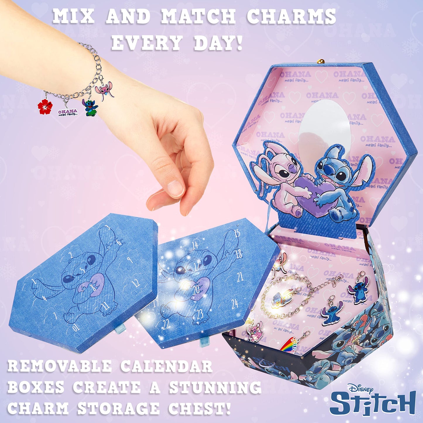 Disney Stitch Advent Calendar 2025 for Kids Teens DIY Fill Your Own Wall Hanging or Jewellery Charm Bracelet Christmas Countdown Calendar Stitch Gifts (Blue Stitch Jewellery)