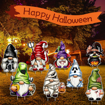 Blulu 8 Pieces Cute Gnomes Halloween Yard Sign - Large Outdoor Decorative Stake Signs for Garden Lawn Decoration - Waterproof Corrugate