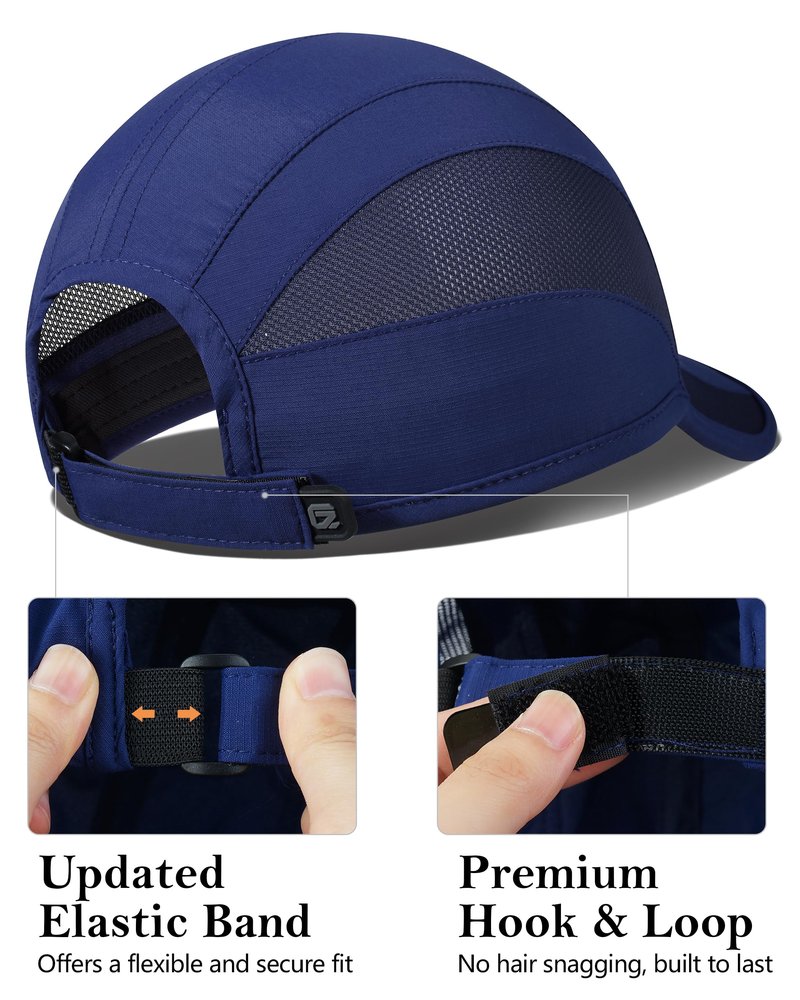 GADIEMKENSD Cooling Running Hat Quick Dry Summer Baseball Cap UPF50+ Sports Sun Caps Breathable Mesh Trucker Dad Hats Unstructured for Golf Tennis Hiking Gym Camp American Blue M/L 7-7 1/2