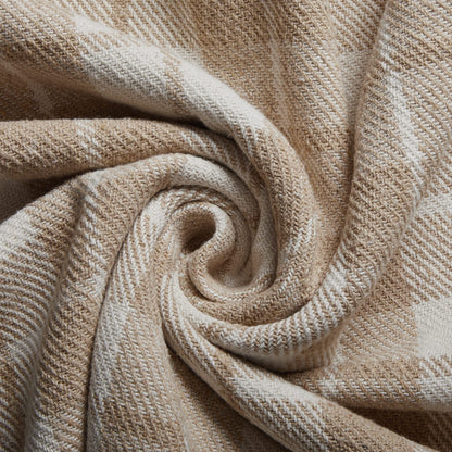 Americanflat 50x60 Throw Blanket - Soft and Breathable Cotton Throw Blanket for Couch, Bed, Chair - Decorative Blankets Perfect for Home, Office, or Outdoor Use - Ecru Camel Plaid Design