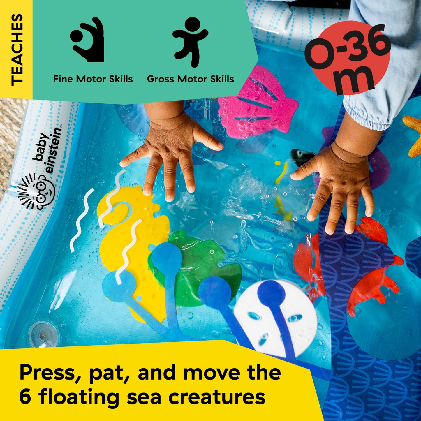 Baby Einstein Tummy Time Water Play Mat, Activity Center and Sensory Toy for Babies - Opus’S Ocean of Discovery, Newborn and Up, Black (1er Pack)