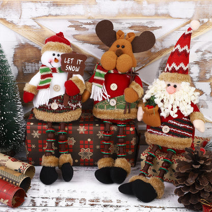 Aneco 3 Pieces Table Top Christmas Decorations Cute Christmas Sitting Santa Snowman Reindeer Doll Long Legs Christmas Ornament for Home Decoration