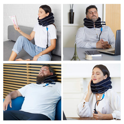 Dr Fix Cervical Neck Traction Device for Instant Neck Pain Relief at Home | Elastic Band (Dark Blue, 12-17)