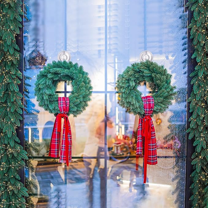 VIS'V Wreath Hanger, Large Suction Cup Wreath Hooks with Wipes, Heavy Duty, 22 LB Capacity, Removable and Reusable, Clear, 6 Pcs