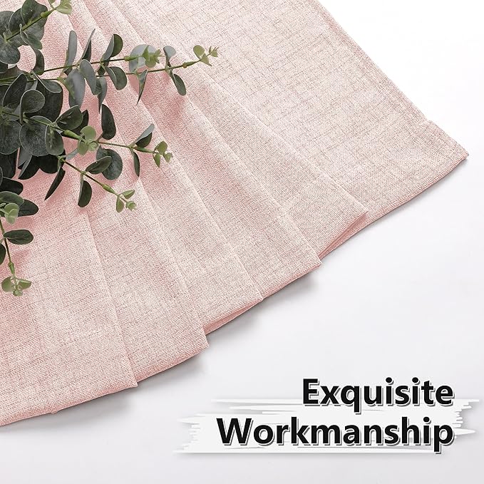 Tollpiz Linen Curtains Living Room Rod Pocket Semi Sheer Curtain Burlap Light Filtering Thick Linen Drapes for Bedroom, 38 x 63 inches Long, Pink, Set of 2 Panels