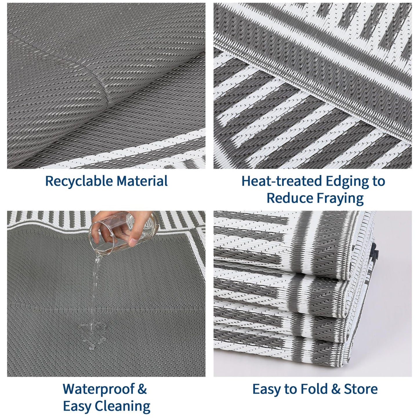 GAOMON Waterproof Outdoor Rug for Patios 9x12 Reversible Plastic Straw Area Rug, Indoor Outdoor Large RV Camping Carpet Mat for Picnic, Backyard, Deck, Balcony, Porch, Beach,Border-Grey