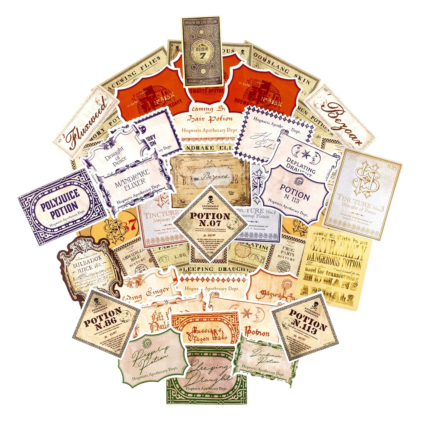 Conquest Journals Harry Potter Potions Labels Vinyl Stickers, Set of 60, Official Labels from The Wizarding World, Waterproof & UV Resistant, Great for All Your Gadgets, Potterfy All The Things