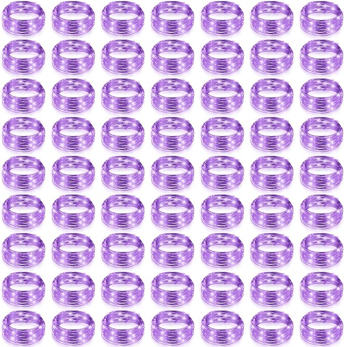 Hortsun 100 Packs Fairy Lights Battery Operated 3 Speed Modes, 7 Ft/ 2 M 20 LED Battery String Mini Waterproof Wire Twinkle Lights Bulk for Wedding Party Birthday Vases (Purple Light)