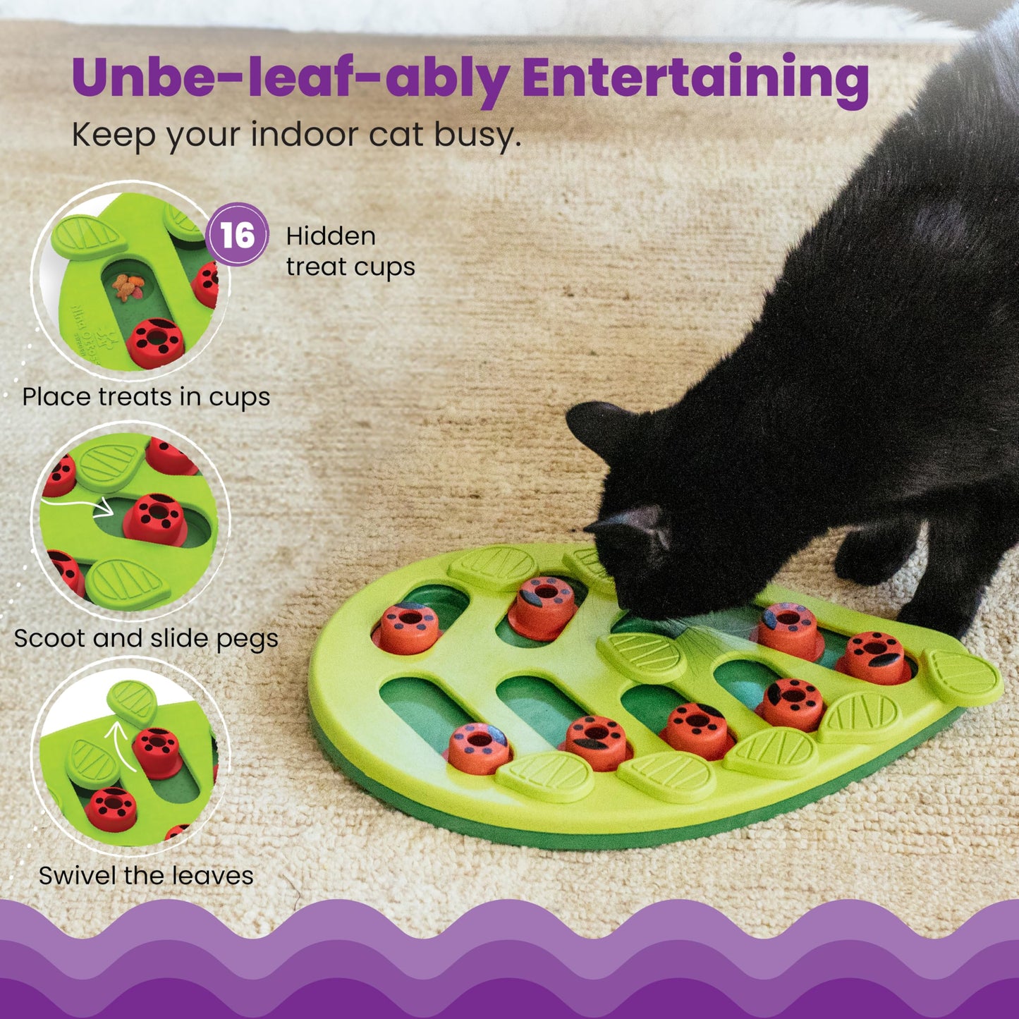 Catstages Buggin' Out Puzzle & Play, Interactive Treat Puzzle Cat Toy 13 in x 9.5 in, Green