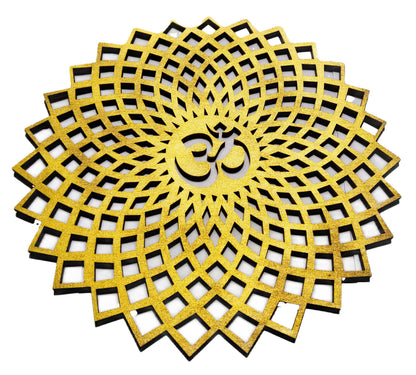 My Dream Carts Golden Om Round Decorative Wall Art Mdf Wooden Om Chakra For Temple, Living Room, Bedroom, Office, Hotel, Home Decor Items, Gift Item, Mandala Wall Hanging For House Decoration 20x20cm