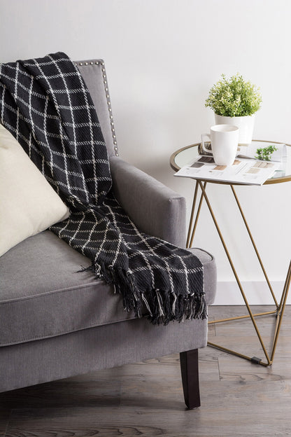 DII Transitional Checked Plaid Woven Throw, 50x60, Black