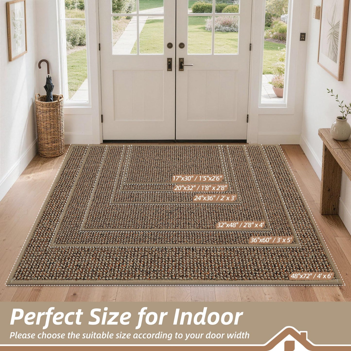 BEQHAUSE Dirt Trapper Door Mat 20" x 32", Non-Slip Washable Doormats Entrance Mat, Dirt Resistant and Absorbent Welcome Mat, Low Profile Floor Mats for Front Back Door and Entryway, Beige