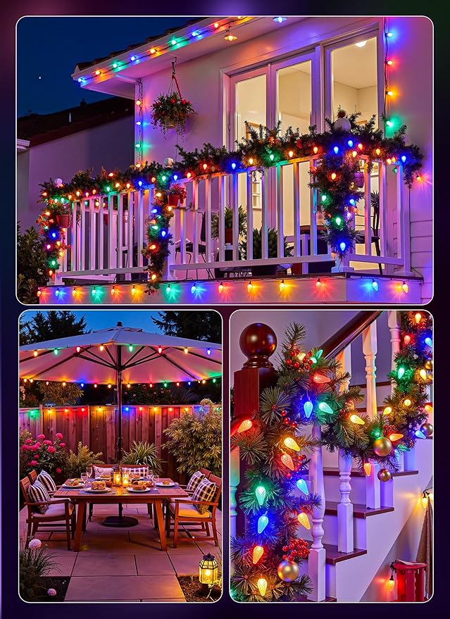 C9 Outdoor Christmas Lights, 72 FT 110 LED C9 String Lights, 8 Modes & Timer Connectable Waterproof for Christmas Tree light Indoor Outdoor Roofline Patio Outside Yard Xmas Decor, Multicolor 2 Pack