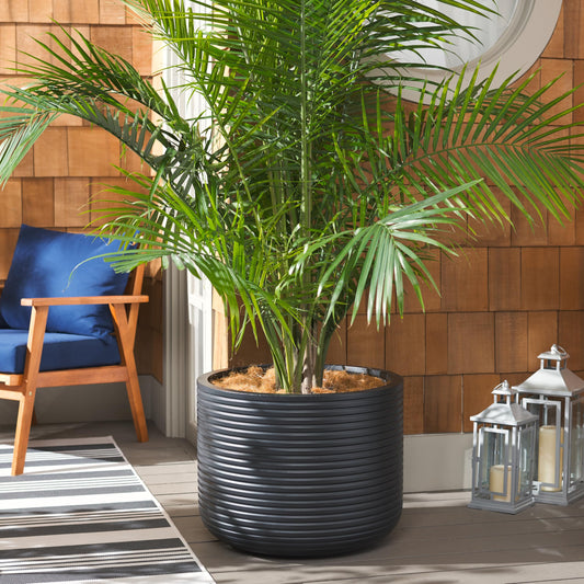 SAFAVIEH Outdoor - Nardo Black Cement Ficonstone Planter Pot with Drainage Hole, Frost Resistant Garden Planter for Patio, Deck, Backyard, 22.83" W x 22.83" D x 18.11" H (PAT1531A)