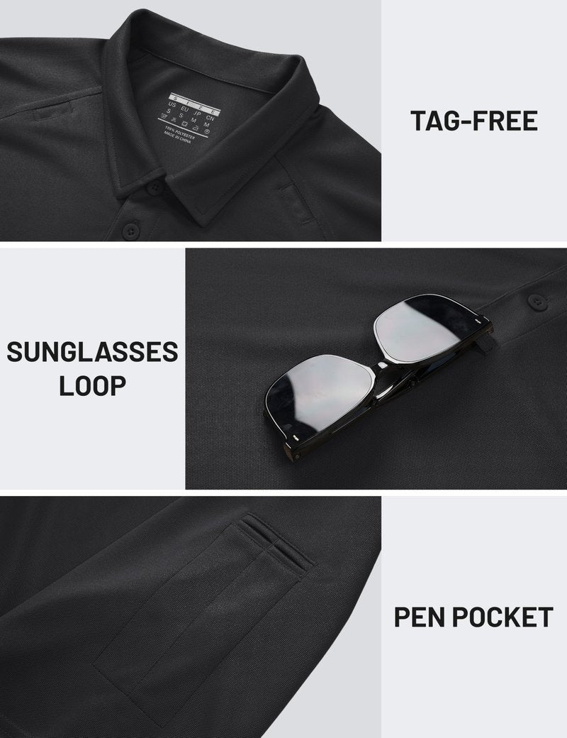 TACVASEN Black Polo Shirts for Men Short Sleeve Dry Fit Breathable UPF 50+ Performance Collared Shirt Summer Work Athletic,L