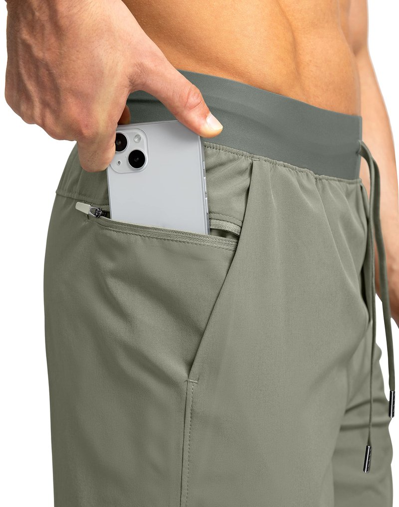 Men's Running Shorts with Zipper Pockets 7 Inch Lightweight Quick Dry Gym Athletic Workout Shorts for Men (Green Sage, 2XS)