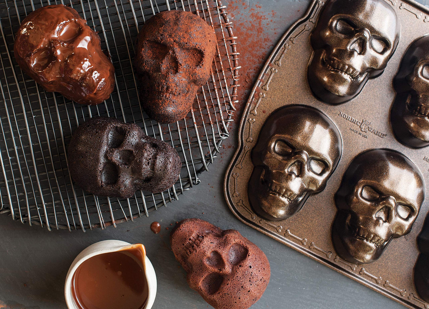 Nordic Ware Halloween Bakeware, Haunted Skull Cakelet Pan, Bronze