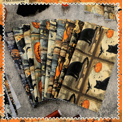 HunnmingRe 20 Pcs 10''x10'' Vintage Halloween Quilting Fabric Square Spooky Gothic Quiltted Fabric Bundle Pumpkin Skull Cat Precuts Printed Patchwork Supplies for Holiday DIY Sewing Craft