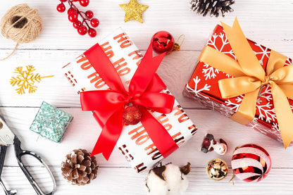 RUSPEPA Christmas Wrapping paper-Red and White Paper with a metallic foil shine-Christmas Elements Collection-4 Roll-30Inch X 10Feet Per Roll