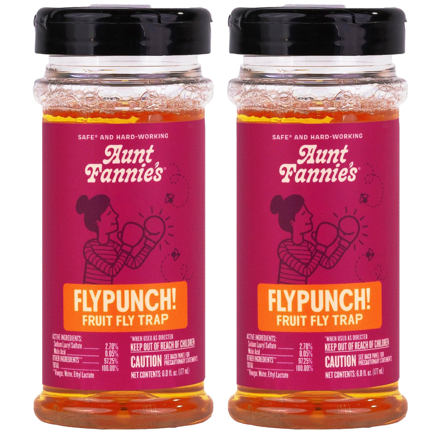 Aunt Fannie's FlyPunch Fruit Fly Trap for Indoor and Kitchen Use, Ready to Use, Made with Plant Based Ingredients, Safe Near Food, Each Bottle Lasts Up to 30 Days, Pack of 2