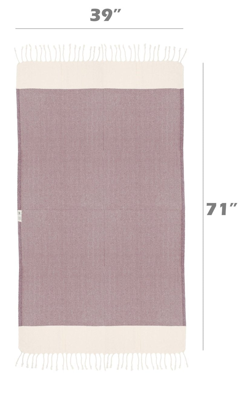 Bazaar Anatolia Turkish Beach Towel 100% Cotton Bath Towels 71x39 Quick Dry Sand Free Lightweight Large Oversized Herringbone Maroon