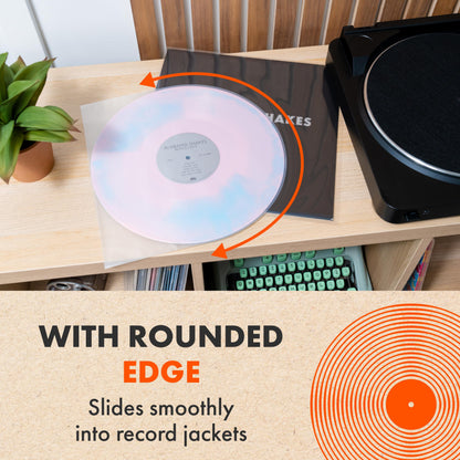 100x 12 Inch Anti Static Inner Vinyl Record Sleeves | Dynamic Rounded Edge Plastic LP Sleeve | Replace Cardboard PVC & Paper Sleeves | Premium 50 Micron HDPE - Won't Bunch Or Collapse