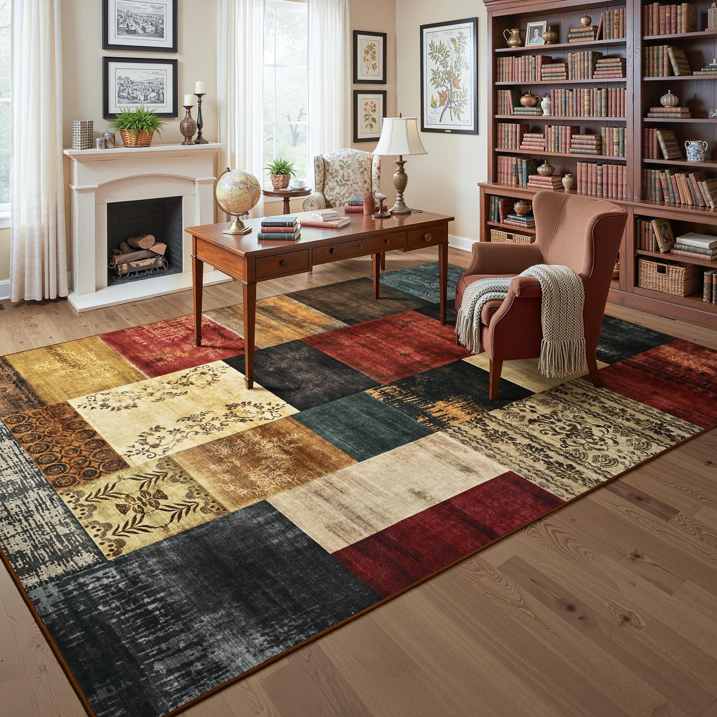 Tepook Modern Area Rug for Living Room, 8x10 Geometric Large Rugs for Bedroom, Washable Patchwork Rug Indoor Non-Slip Throw Carpets for Dining Room Office Farmhouse Home Decor, Multi