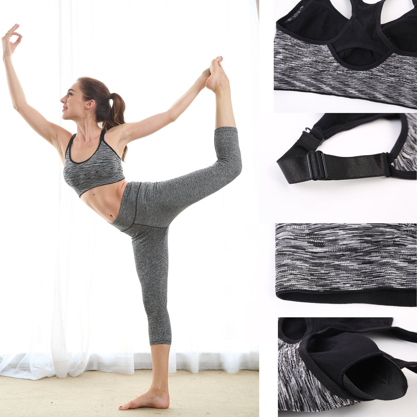 EMY Sports Bra for Women 1 2 3 5 Pack Space Dye Racerback Removable Pads for Fitness Gym Yoga Running (XL, 5 Pack)