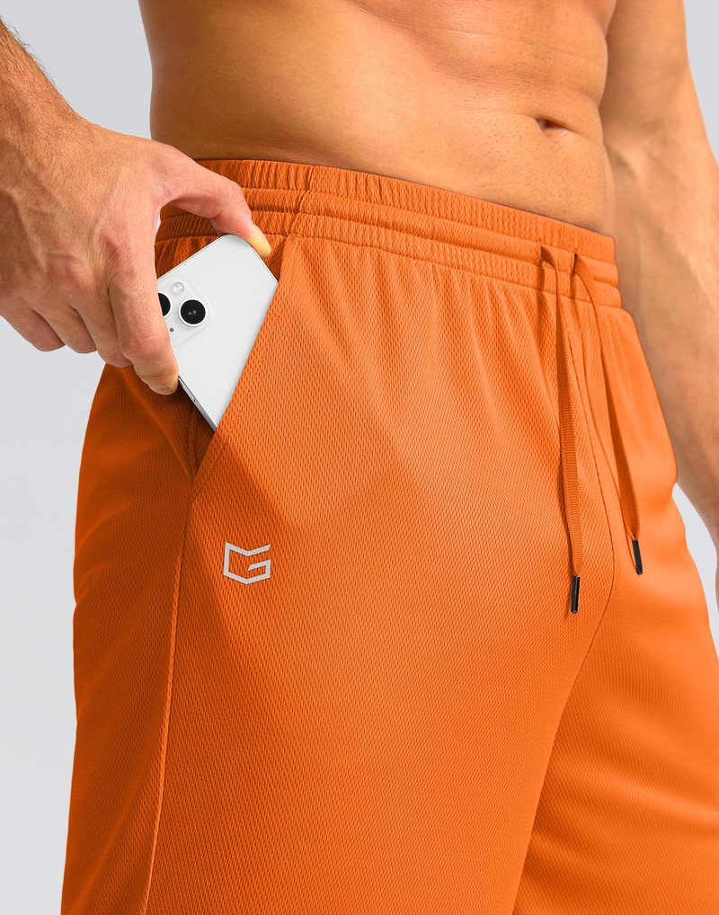 G Gradual Men's Athletic Shorts with Pockets 9" / 11" Long Basketball Shorts Lightweight Quick Dry Gym Workout Shorts for Men(Orange,XXL)
