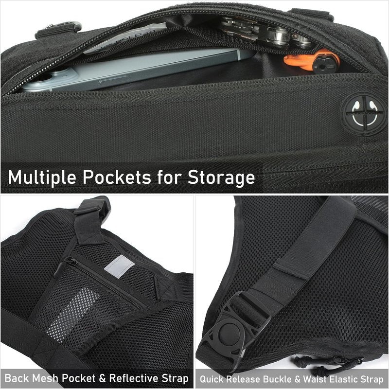 Sports Chest Pack for Men Front Chest Bag Fits Most Pistols Chest Pouch Harness for Running, Hiking, Workouts (Black)