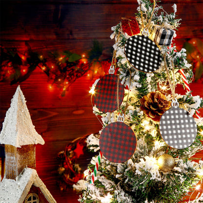 Jetec 96 Pieces Wooden Christmas Ornament 48 Pieces Predrilled Wood Slices 48 Pieces Twine Round Wooden Discs with Holes Unfinished Buffalo Plaid Blank for DIY Tree Decoration