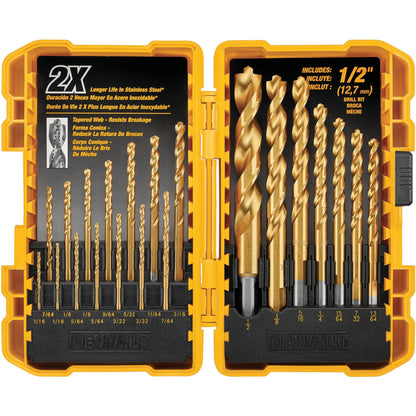 DEWALT Titanium Nitride Coated Drill Bit Set, Pilot Point, 21-Piece (DW1361)